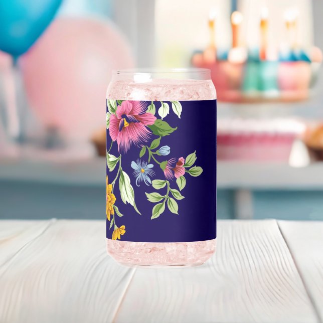 Trinkset Blumen Blau Dose Glas (Insitu (Baby Party))