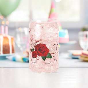 Trinkset Love Red Rose Floral  Dosenglas