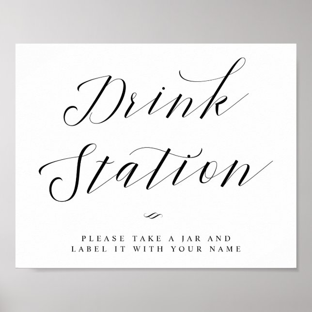 Trinkstation Chic Calligraphy Script Wedding Sign Poster (Vorne)