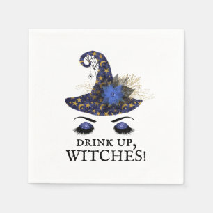 Trinkt aus, Hexen Halloween Blaue Hexenhut Serviette