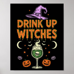 Trinkt Hexen Lila Hat lustiges Halloween Männer Wo Poster