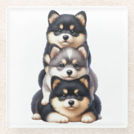 TRIO ADORABLE SHIBA INU PUPPY HUNGS GLASUNTERSETZER