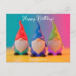 Trio aus glasierten Keramik-Gnomfiguren mit Namen Postkarte