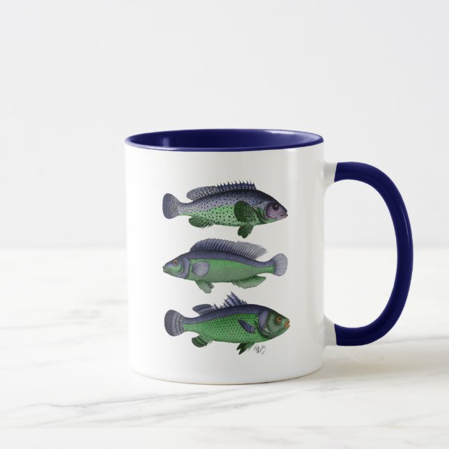 Trio Blauer und Grüner Fisch Tasse (Rechts)