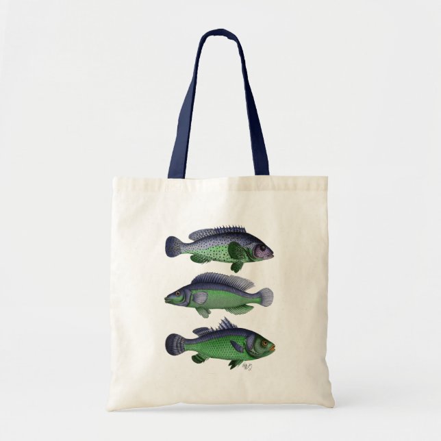 Trio Blauer und Grüner Fisch Tragetasche (Vorne)
