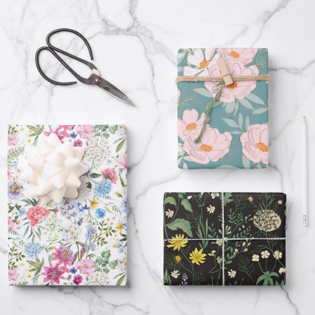 Trio botanischer Traum 3 Geschenkpapier Set (Vorderseite)