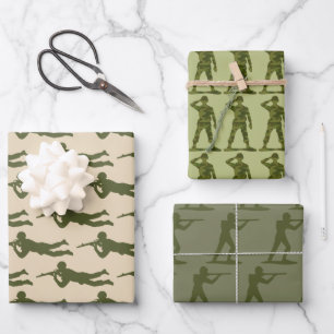Trio der grünen Armee-Action-Männer Geschenkpapier Set
