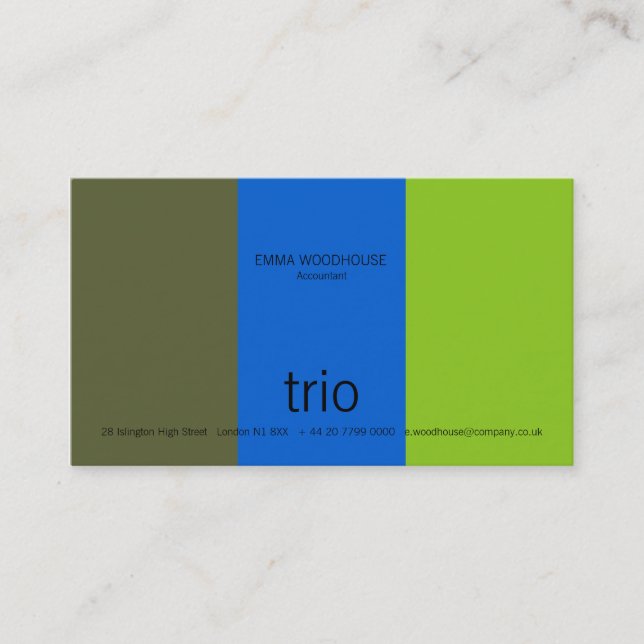 Trio-dunkle Olive, helles Blaues u. grün Visitenkarte (Vorderseite)