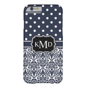 Trio Mit Monogramm Navy Damask Barely There iPhone 6 Hülle