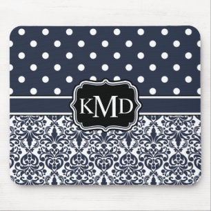Trio Mit Monogramm Navy Damask Mousepad