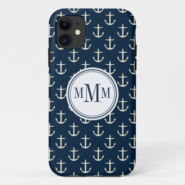 Trio Monogram Anchor Muster Case-Mate iPhone Hülle (Rückseite)