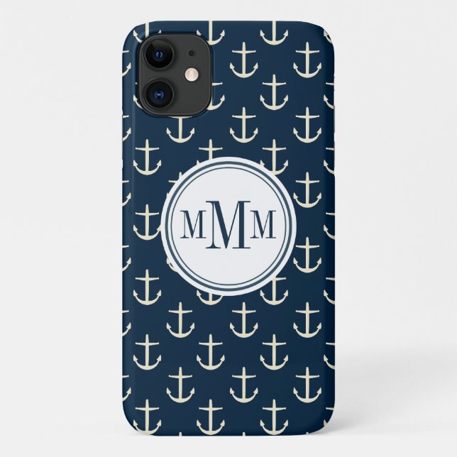 Trio Monogram Anchor Muster Case-Mate iPhone Hülle (Rückseite)