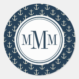 Trio Monogram Anchor Muster Runder Aufkleber
