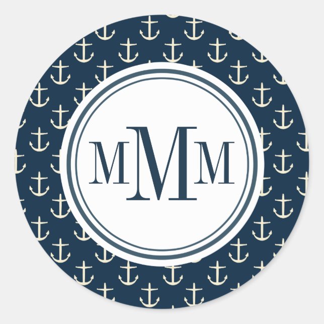 Trio Monogram Anchor Muster Runder Aufkleber (Vorderseite)