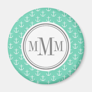 Trio Monogram Minze White Anchor Muster Magnet