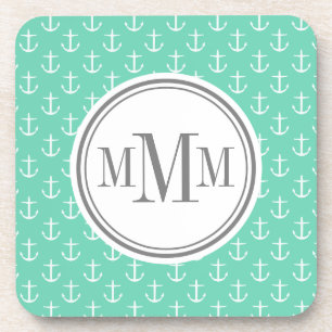 Trio Monogram Minze White Anchor Muster Untersetzer