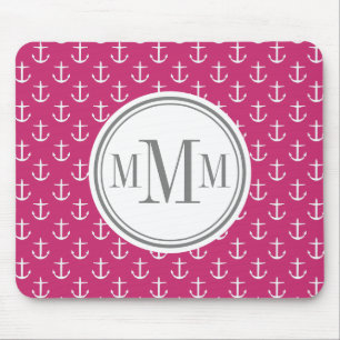 Trio Monogram Pink White Anchor Muster Mousepad