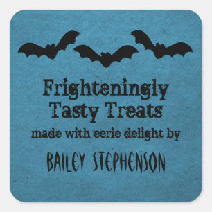 Trio of Bats Halloween Baking Stickers, Dunkelblau Quadratischer Aufkleber