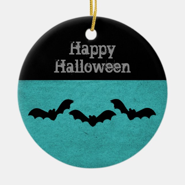 Trio of Bats Halloween Ornament, Aquamarin Keramikornament (Vorne)