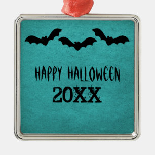 Trio of Bats Halloween Premium Ornament, Aquamarin Ornament Aus Metall