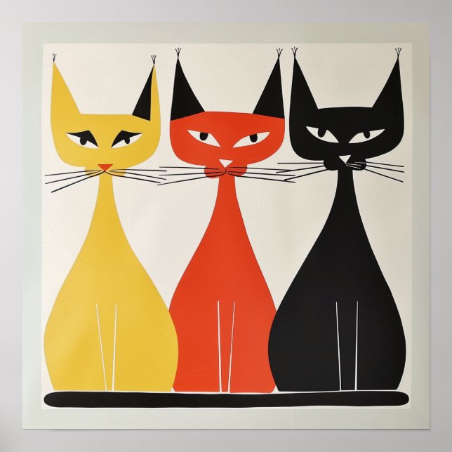 Trio of Cats Mitte Jahrhundert Moderne Kunst Poster (Vorne)