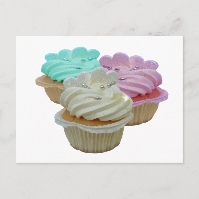 Trio of Cupcakes mit Herzen Postkarte (Vorderseite)