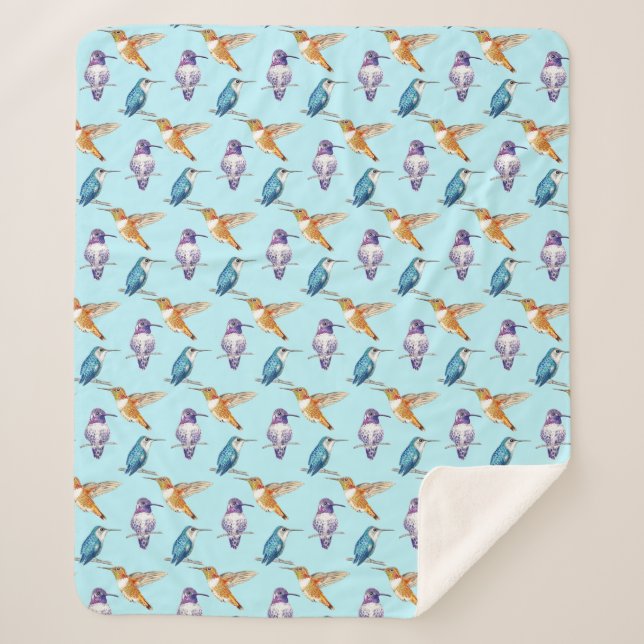 Trio of Hummingbirds with Aqua Background Sherpadecke (Vorderseite)