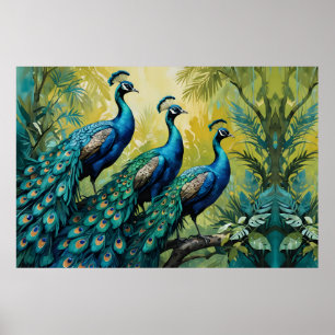 Trio of Peacocks im Urwald Poster
