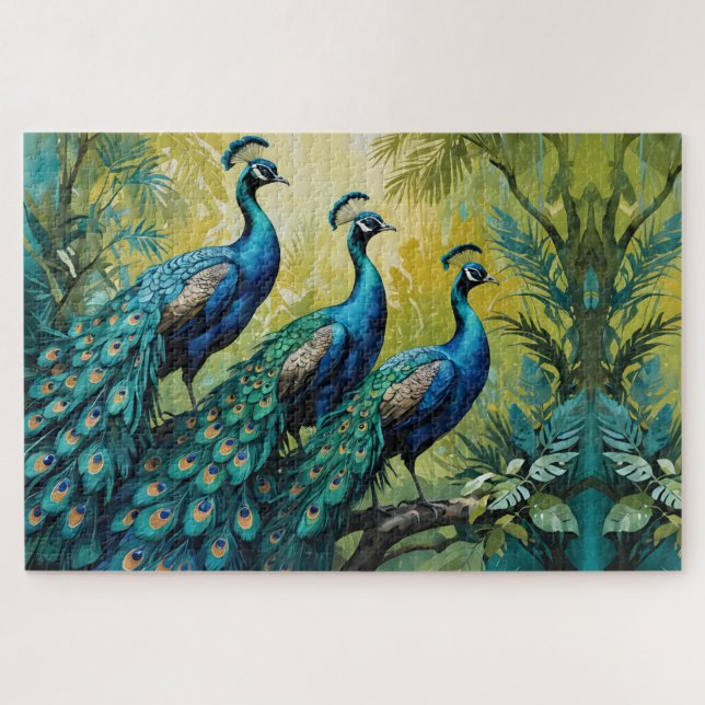 Trio of Peacocks im Urwald Puzzle (Horizontal)