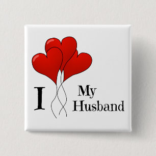 Trio of Red Heart Balloons I Liebe Mein Mann Button