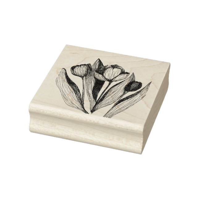 Trio of Tulips, handgezeichnete, gravierte Briefma Gummistempel (Stempel)