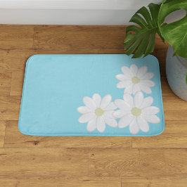 Trio of White Daisy Blume Aqua Blue Bath Mat Badematte