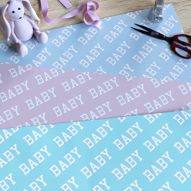 Trio-Papier für die Umhüllung von Babyduschen Geschenkpapier Set (A trio of wrapping paper sheets in blue, pink, and teal. Suitable for all baby shower gifts)