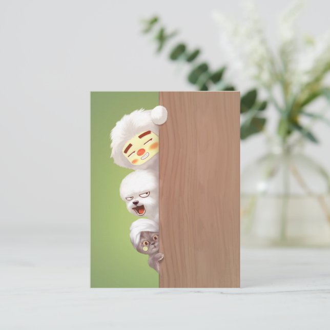 Trio Peeking Animals Ankündigungspostkarte (Stehend Vorderseite)
