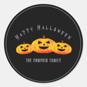 Trio Pumpkins Halloween Black Circle Sticker