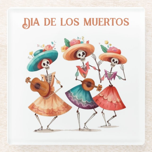 Trio tanzender Calavera zum Día de los Muertos Glasuntersetzer (Vorderseite)