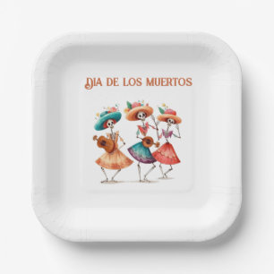 Trio tanzender Calaveras zum Día de los Muertos Pappteller
