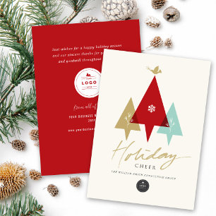 Trio Trees Dove and Holiday Cheer Modernes Busines Feiertagskarte
