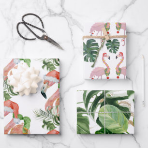 Trio Tropical Pink Christmas Flamingo Weihnachtsma Geschenkpapier Set