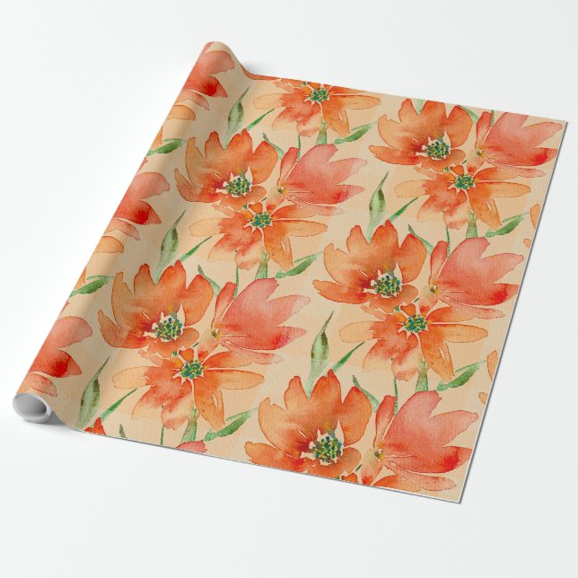 Trio tropischer Rot-Orange-Blume Geschenkpapier (Ungerollt)
