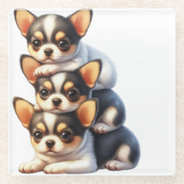 TRIO VON ADORABLE CHIHUAHUA PUPPY HUNGS GLASUNTERSETZER