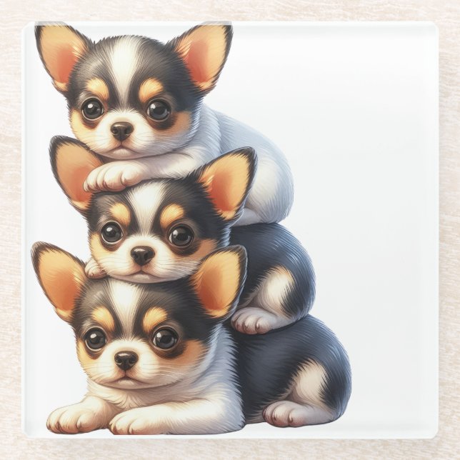 TRIO VON ADORABLE CHIHUAHUA PUPPY HUNGS GLASUNTERSETZER (Vorderseite)