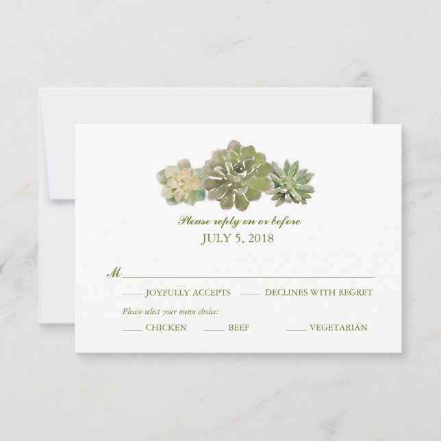 TrioSucculentswatercolor-Salbei | Wedding UAWG RSVP Karte (Vorderseite)