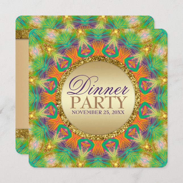 Trip Trop Bright Tribe Dinner Party Einladung (Vorne/Hinten)