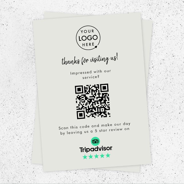 TripAdvisor-Bewertungslink | QR Code Gray Business Begleitkarte (Gain Tripadvisor reviews & grow your business with this rating request enclosure card or handout.)
