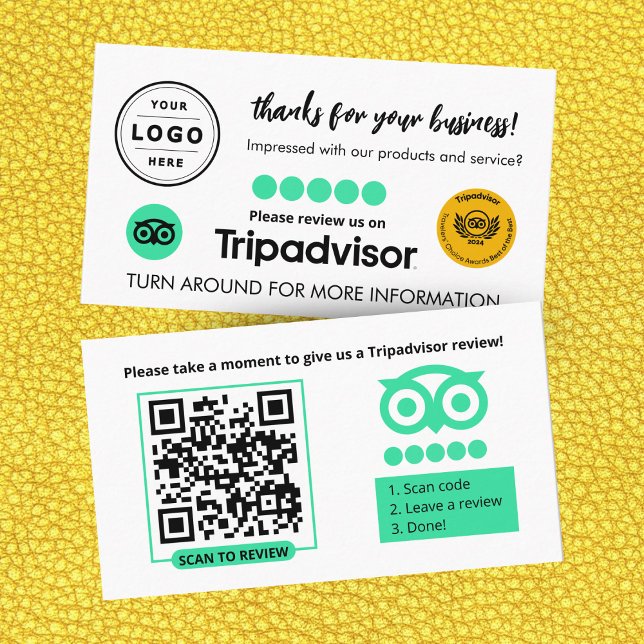 Tripadvisor Review Request Card mit QR Code Telefonnummerkarte (Tripadvisor Review Request Card that you can personalize with your Logo and QR Code)