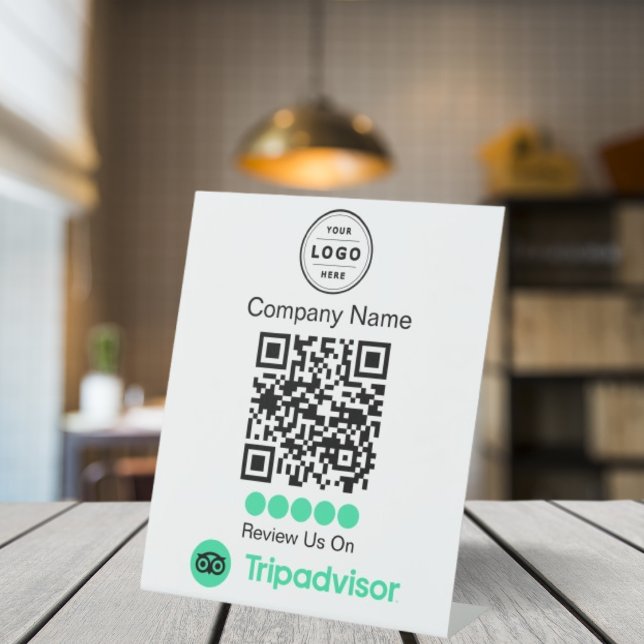 TripAdvisor-Testimonialanfrage-Podest mit QR-Code  Sockelschild (TripAdvisor Review Request)