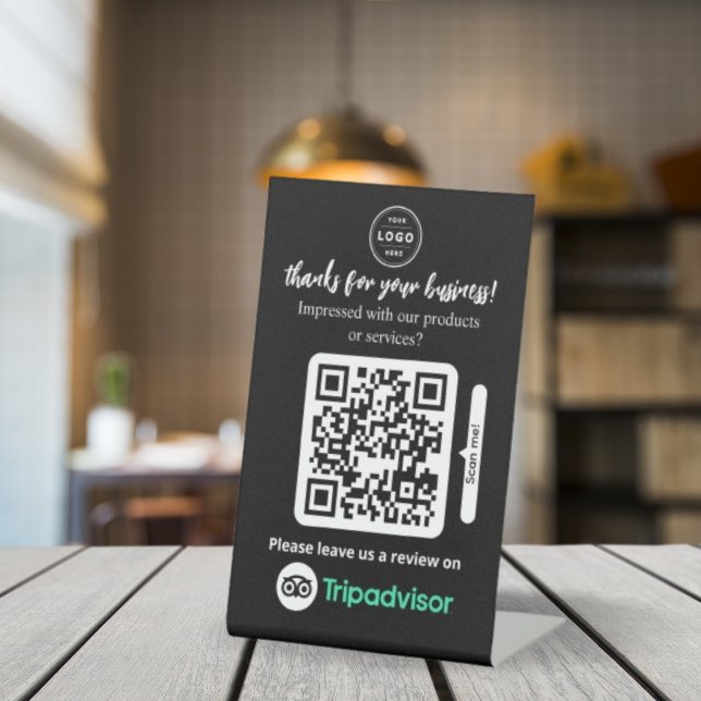 TripAdvisor-Überprüfungen | Business Review Link Q Sockelschild (Tripadvisor Review Request table sign that you can personalize with your Logo and QR Code)