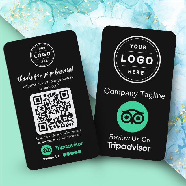 TripAdvisor-Überprüfungsanfrage mit Logo und QR-Co Visitenkarte (TripAdvisor request with for 5 star reviews for a business)