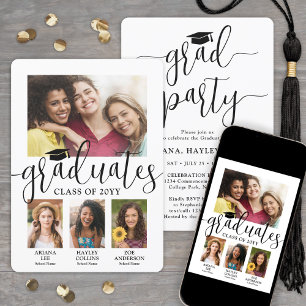 Triple Abschluss 3 Graduate Fotos Gemeinsames Part Einladung